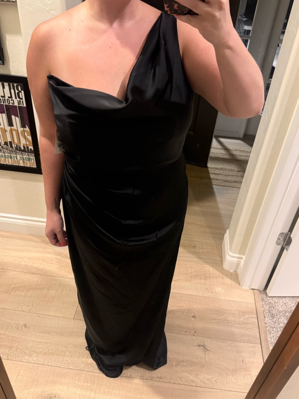 Black One-Shoulder Satin Evening Dress